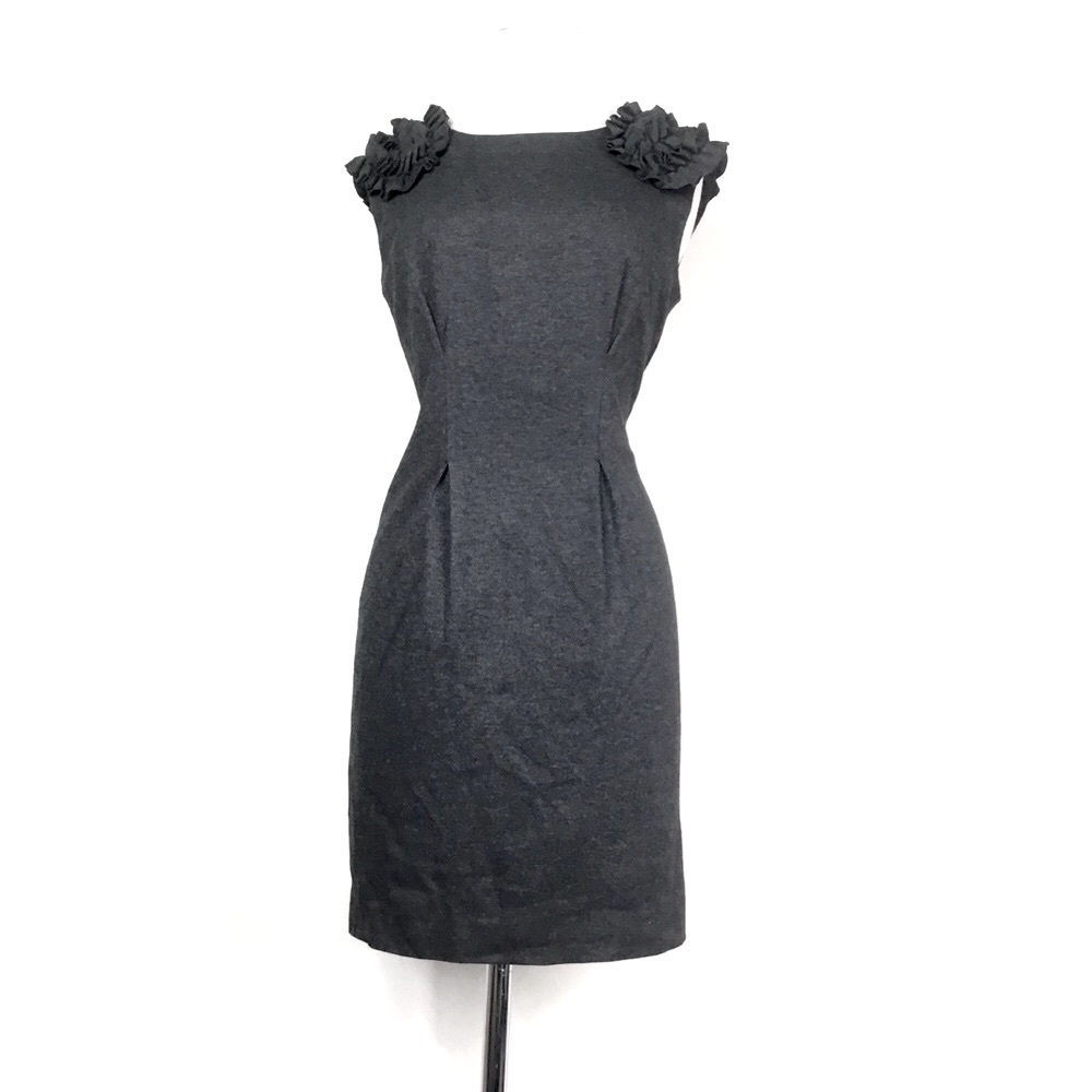 Trina Turk Fitzgerald Gray Ruffle Pleated Sheath Dress Size 4